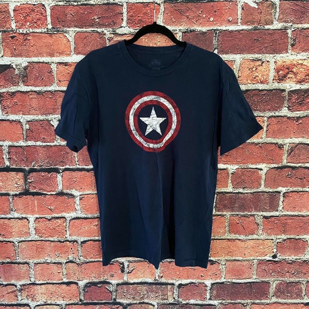 Captain America Shirt Men Large L Navy Blue Universal Island of Adventure Cotton